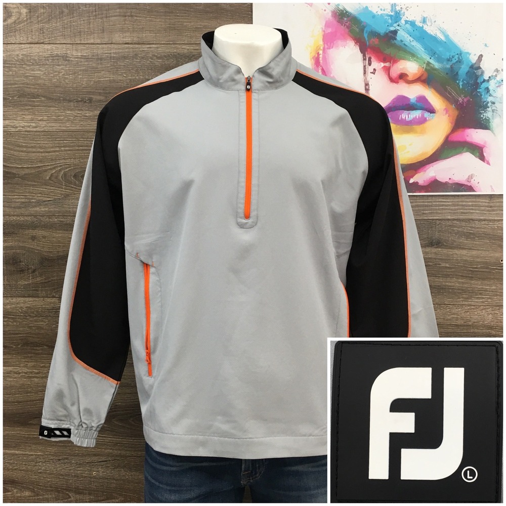 FootJoy Mens Large Gray Black Orange 1/4 Zip Golf Pullover Windbreaker Jacket